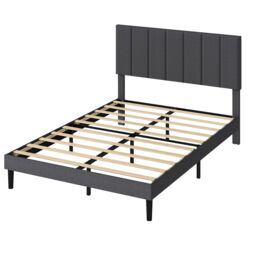 Levede Bed Frame Small Double Soft Upholstered Modern Linen Fabric Wooden Slat Grey Small Double Small Double