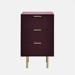 OHS Ribbed Bedside Table Modern Bedroom 3 Draw Office Nightstand Red Dark Berry