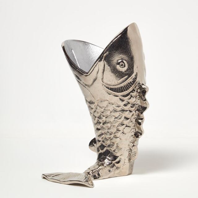 Homescapes Silver Fish Vase for Flowers