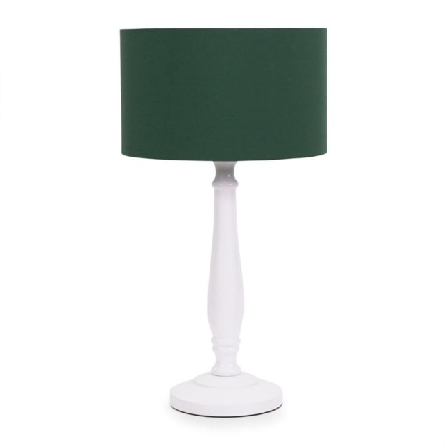 ValueLights Victoria White Wood Table Lamp Green Shade and Bulb