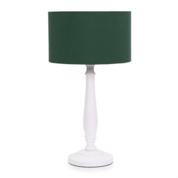 ValueLights Victoria White Wood Table Lamp Green Shade and Bulb