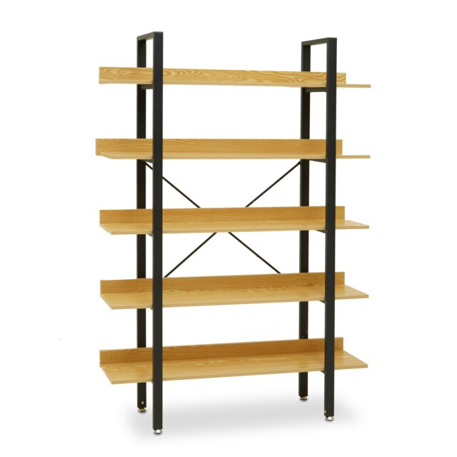 5 Tier Light Yellow Shelves & Black Frame Shelf Unit,Bookcase Shelving,Display Unit With Wooden Shelves Black