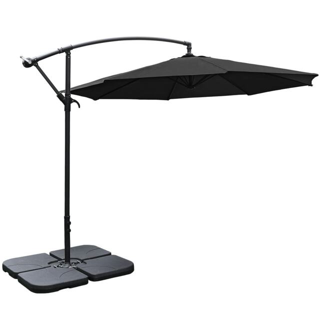 Living and Home 3M Banana Cantilever Patio Parasol with Square & Cross Base - Black