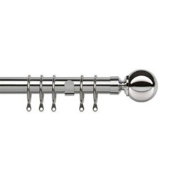 35mm Fixed Length Metal Curtain Pole Set Chrome Ball Finial 240cm Silver Silver