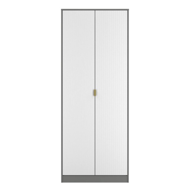 Denver Tall Double Wardrobe in White Matt & Dusk Grey (Ready Assembled) White White Matt & Dusk Grey