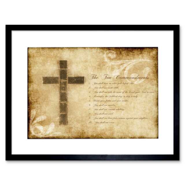 "Ten Commandments 10 Cross Christian Quote 12x16"" Framed Wall Art Print"