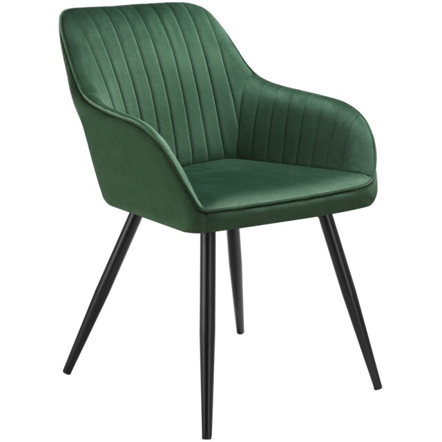 Chair Marilyn - velvet look, quilted, continuous backrest, slim steel legs Green dark green / black 1
