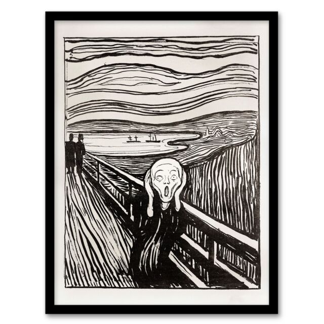 Edvard Munch Framed Wall Art Print The Scream 1895 Black and White Home Décor