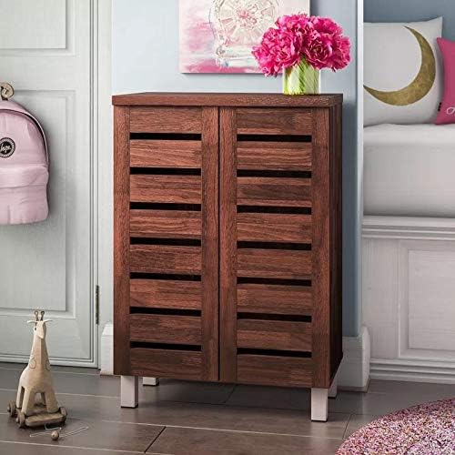 Essentials 4 Tier Shoe Storage Cabinet 2 Door Cupboard Stand Rack Unit Dirty Oak