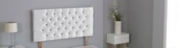 "White Crush Velvet Chesterfield Crystal Button Headboard White 2FT6 Small Single 20""inch Headboard"