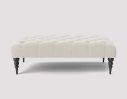 Alyana 120cm Rectangle Ottoman Bench with Wooden Legs- White Plush Velvet Chesterfield Upholstered Footstool