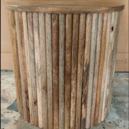 Ribbed Round Side Table - Mango Wood - L40 x W40 x H40 cm - Light Finish