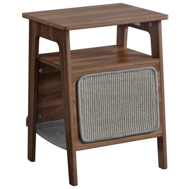 Yaheetech Multipurpose Wooden Side Table with Cat Bed Brown Walnut One Size