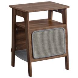 Yaheetech Multipurpose Wooden Side Table with Cat Bed Brown Walnut One Size