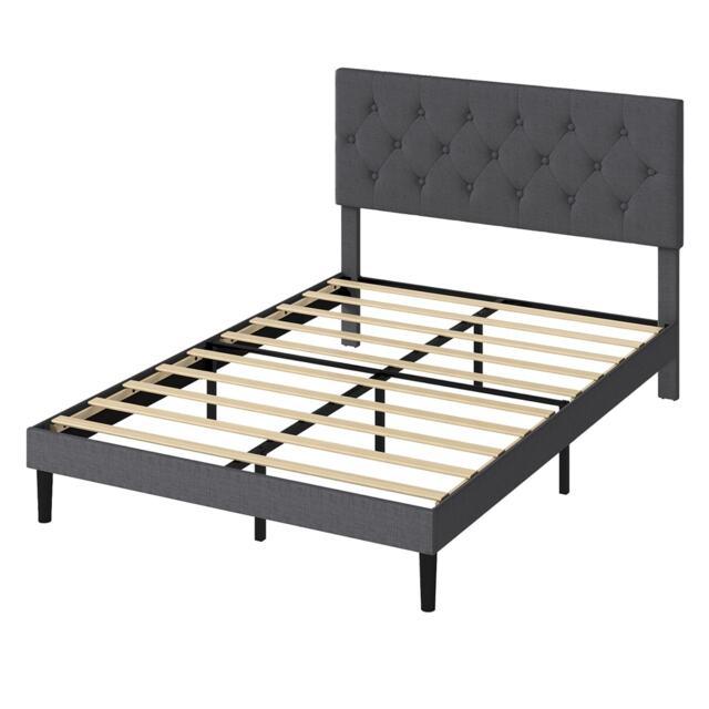 Levede Bed Frame Upholstered Small Double Linen Fabric Soft Foam Headboard Wood Grey Grey