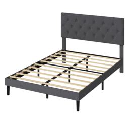 Levede Bed Frame Upholstered Small Double Linen Fabric Soft Foam Headboard Wood Grey Grey