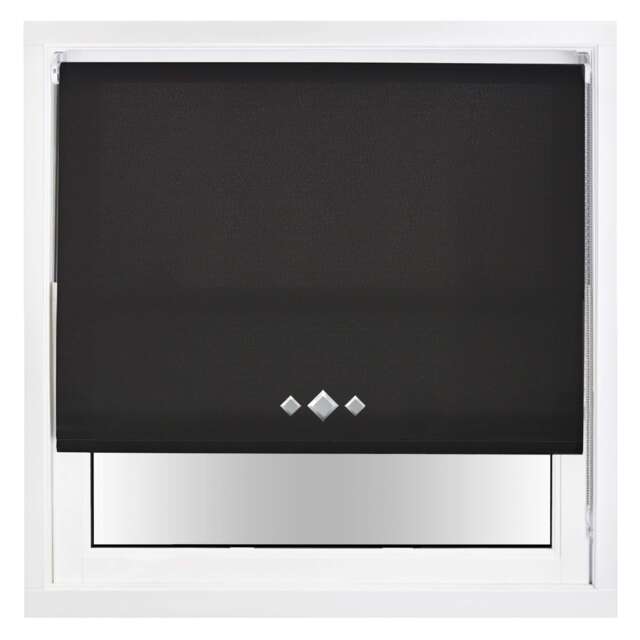 FURNISHED Daylight Trimmable Roller Blinds with Triple Diamond Eyelets and Metal Fittings Black Black (W) 240cm x (L) 210cm