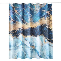 White & Gold Marble Polyester Shower Curtain with 12 Hooks - 180x180cm