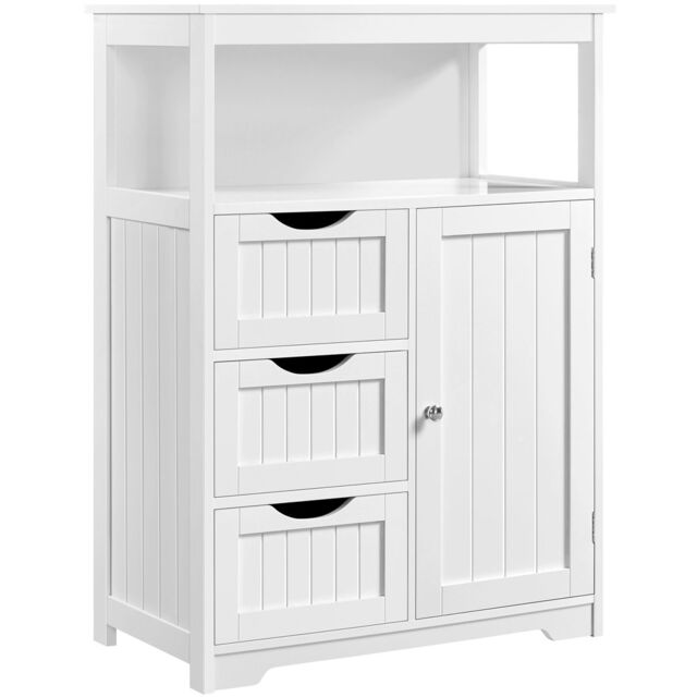 Yaheetech Bathroom Floor Cabine w/ 1 Door and 3 Drawers White White