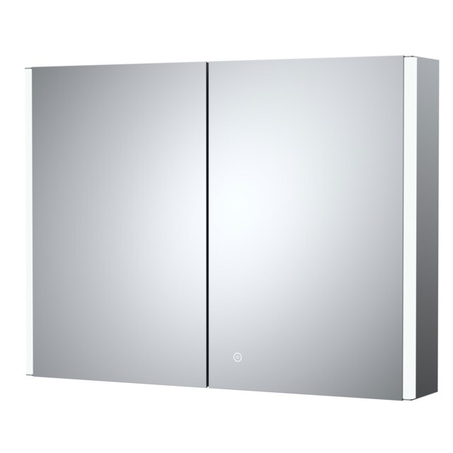 Rectangular 2 Door Touch Sensor Mirror Cabinet with 2 Shelves, Demister & Shaver Socket, 800mm - White/Chrome Silver 800 x 600mm