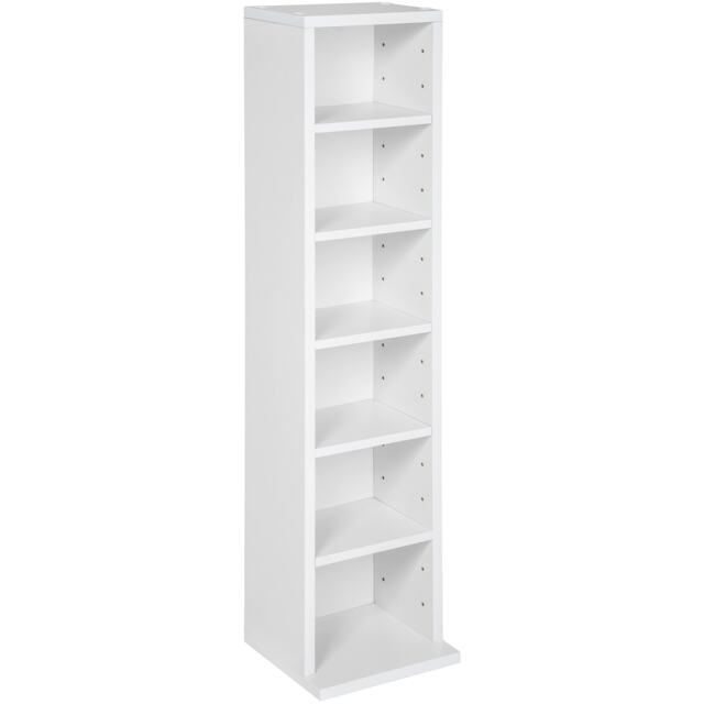 CD DVD Storage Tower Media Display Unit Adjustable Shelves Wood Effect 102 CDs or 27 DVDs White white 20 x 21 x 90 cm 1