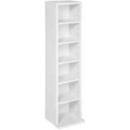 CD DVD Storage Tower Media Display Unit Adjustable Shelves Wood Effect 102 CDs or 27 DVDs White white 20 x 21 x 90 cm 1