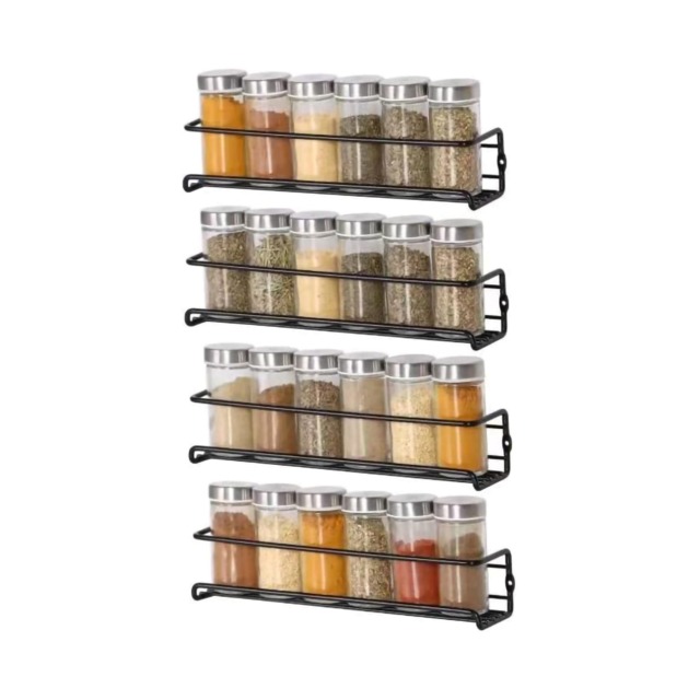 Buckingham 4 Tier Spice Racks Organiser wall-mounted with Adhesive Stickers. Silver