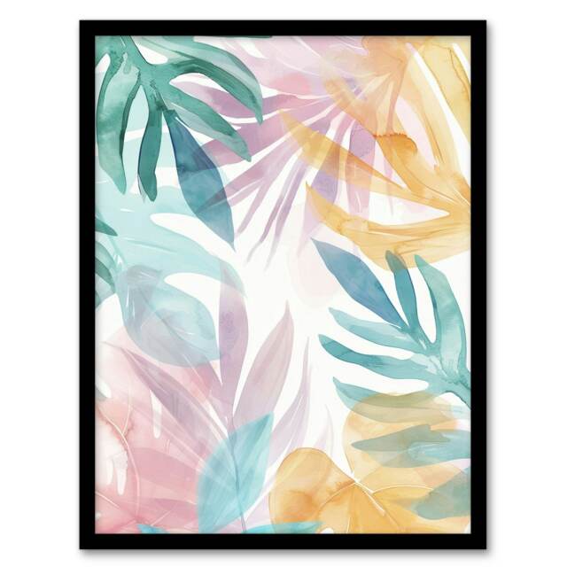 Plant Lover Monstera Leaves Watercolour Colourful Home Decor Black Framed Wall Art Print A4