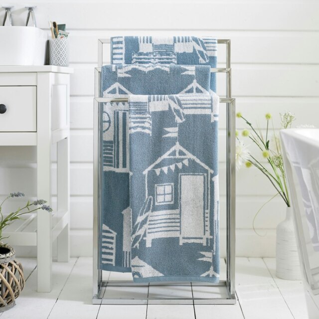 Kings Parade 100% Cotton Towels – Supersoft 550 GSM, Yarn-Dyed, Coastal-Inspired Jacquard Design Blue Chambray Bath towel