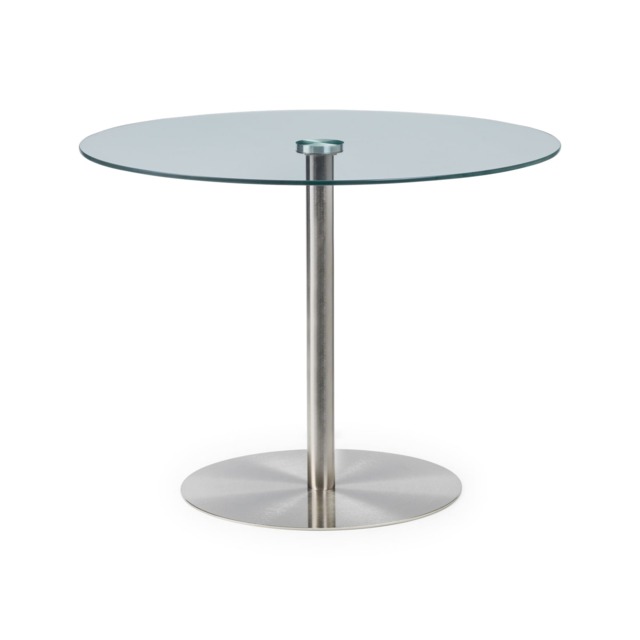Premium Milano 100cm Round Glass Dining Table with Brushed Steel Pedestal