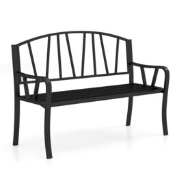 COSTWAY 129CM Metal Garden Bench Patio Slatted Loveseat Black