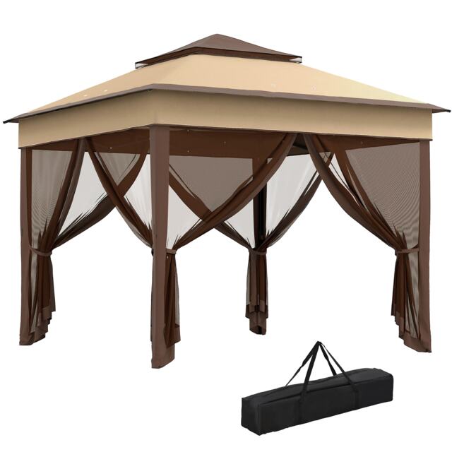 Outsunny 3 x 3(m) Pop Up Gazebo Tent with Netting, Height Adjustable, Beige White