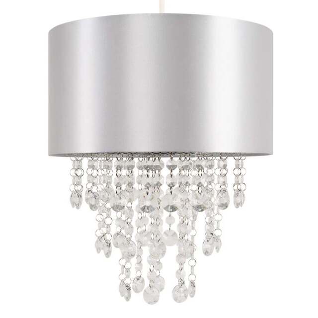 ValueLights Jesmond Jewel Droplet Grey Ceiling Pendant Shade Silver