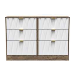 Washington 6 Drawer Wide Chest of Drawers in White Matt & Vintage Oak (Ready Assembled) White White Matt & Vintage Oak