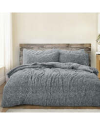 Velosso Teddy Marl Fluffy and Warm Fleece Duvet Cover Set Grey Charcoal Single