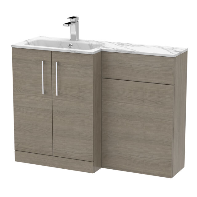 Balterley Bramshall Contemporary 2 Door Left-Hand Floor Standing Combination Unit with Stone Basin, Solace Oak, 1100mm