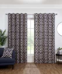 Marrakech - Fully Lined Floral Curtains - Eyelet - Polycotton (Navy, 90'' x 90'' - 229cm x 229cm (Pair))