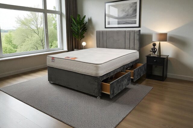 "Sarah Plush Bed Set With Mattress, 2 Drawers Same Side & 24""Headboard"