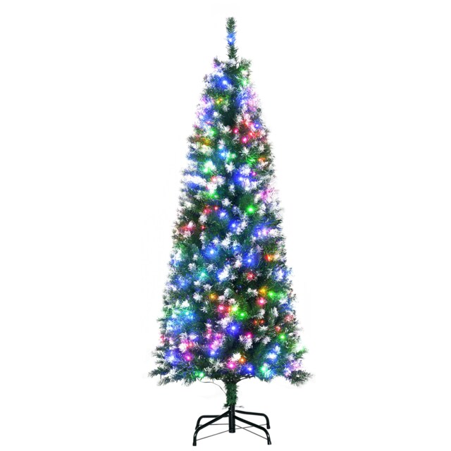 HOMCOM 5FT Tall Prelit Pencil Slim Artificial Christmas Tree with Realistic Branches, 250 Colourful LED Lights and 408 Tips, Xmas Decoration, Green