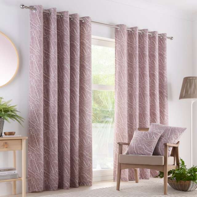 Portfolio Home Madison Botanical Leaves Mauve 66 x 72 Inches Fully Lined Eyelet Curtains Purple