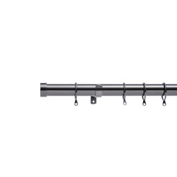 Lister Cartwright 28mm Black Nickle Fixed Metal Curtain Pole Set Rings with Stopper Finial Easy fit (150 cm)