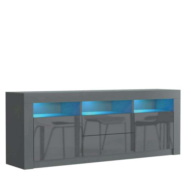 TV Unit 160cm Grey Gloss Doors & Drawers Grey Matt Body Free LED Grey One Size 1