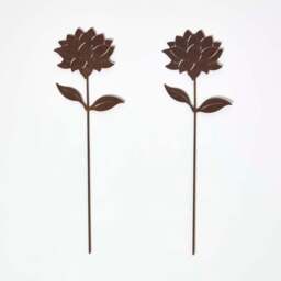 Homescapes Steel Dahlia Garden Stake Decorations, Set of 2