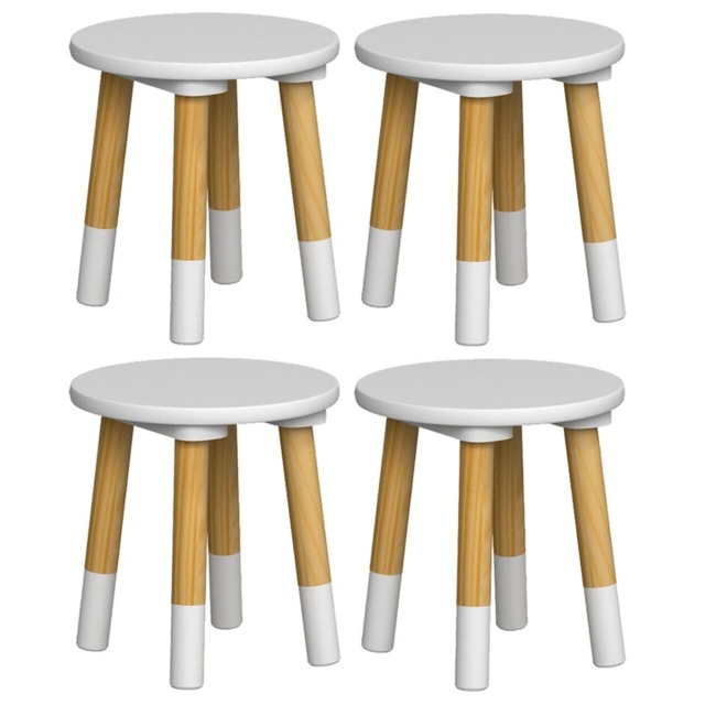 Kids Wooden Stool Seat Round Chair Toddlers Kids Small Children Home Nursery - White White 4 White