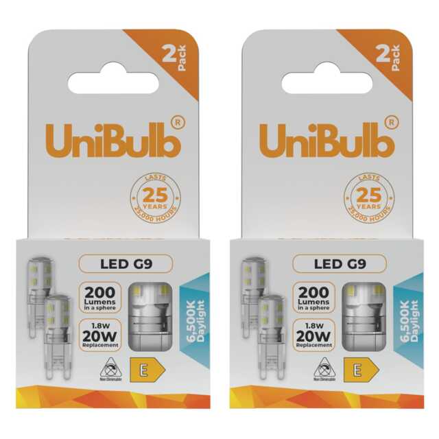 UniBulb LED G9 200lm 1.8W (Replaces 20W) 6500K (Daylight) Capsule Light Bulb - Pack of 4
