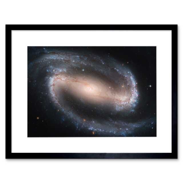 "Hubble Barred Spiral Galaxy NGC 1300 Star Clusters Gas 9x7"" Black Framed Wall Art Print"