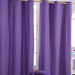 Homescapes Plain Purple Cotton Eyelet Curtains - 117 x 137 cm Purple Purple (W) 117cm x (L) 137cm