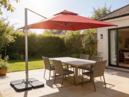 3m Red Octagon Parasol With Cross Base and 65mm Aluminium Pole Sun Shade Garden Outdoor Beach Patio