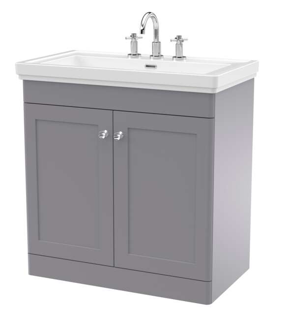 Balterley Swynnerton Traditional 2 Door Floor Standing Vanity Unit with Basin, Satin Grey, 800mm