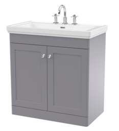 Balterley Swynnerton Traditional 2 Door Floor Standing Vanity Unit with Basin, Satin Grey, 800mm